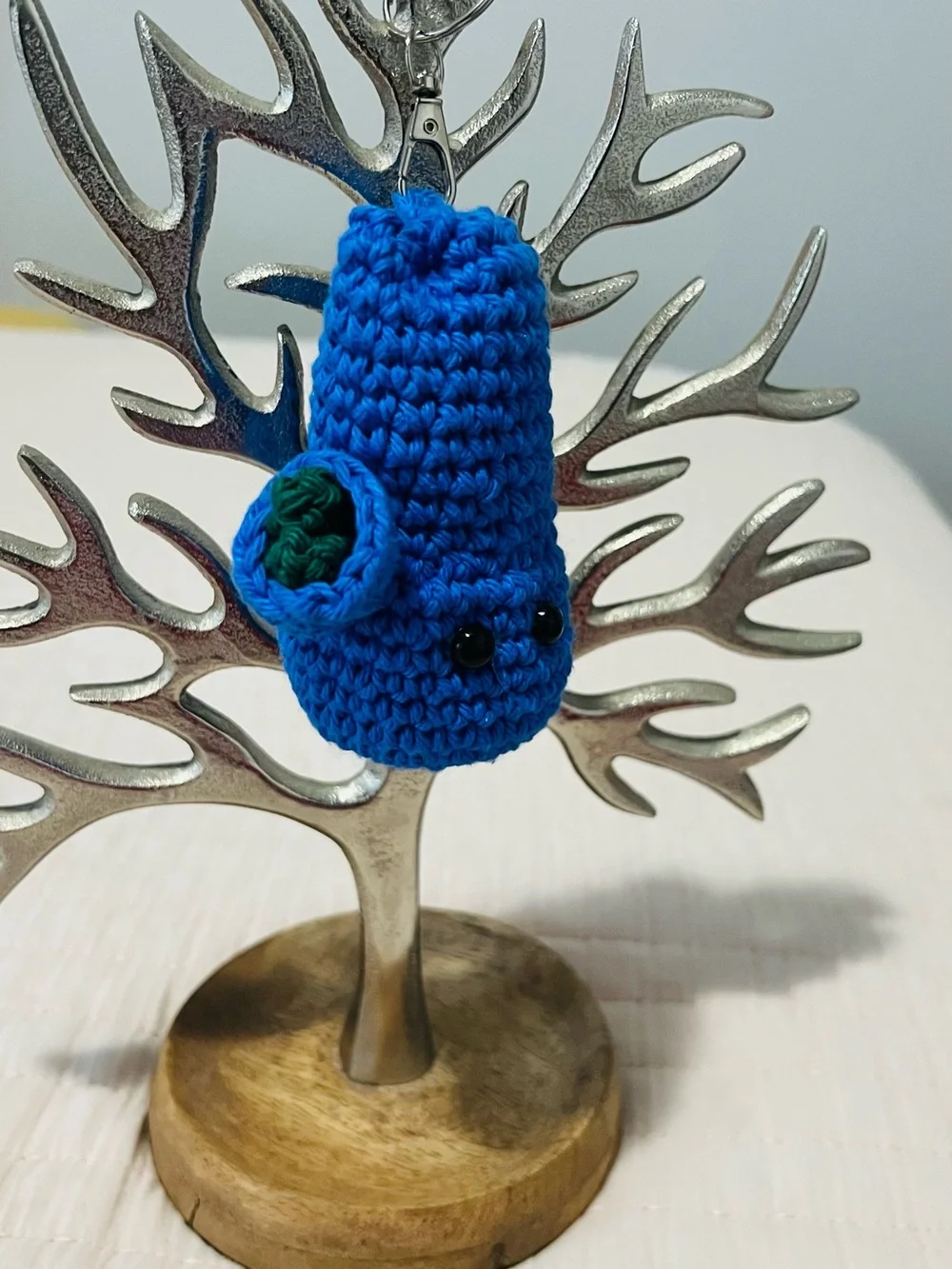 Handmade Blue Crochet green leaves and blue pot
